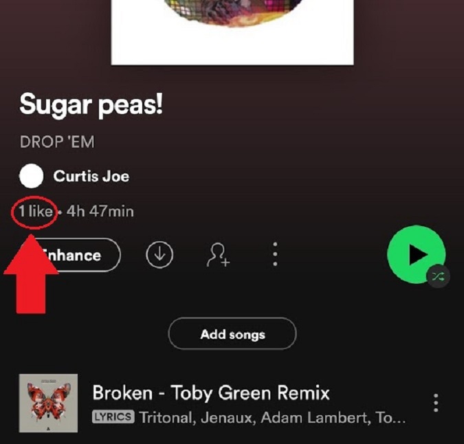 likes on a playlist mobile