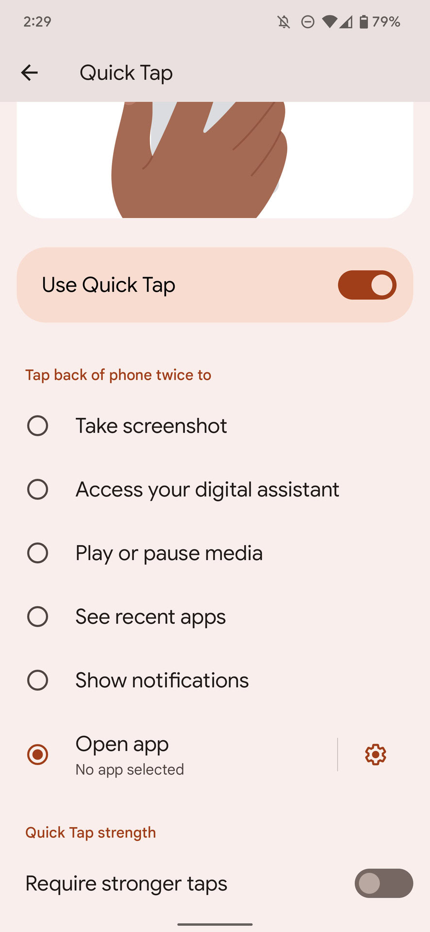 Pixel Quick Tap gesture shortcut screenshot showing main settings 2