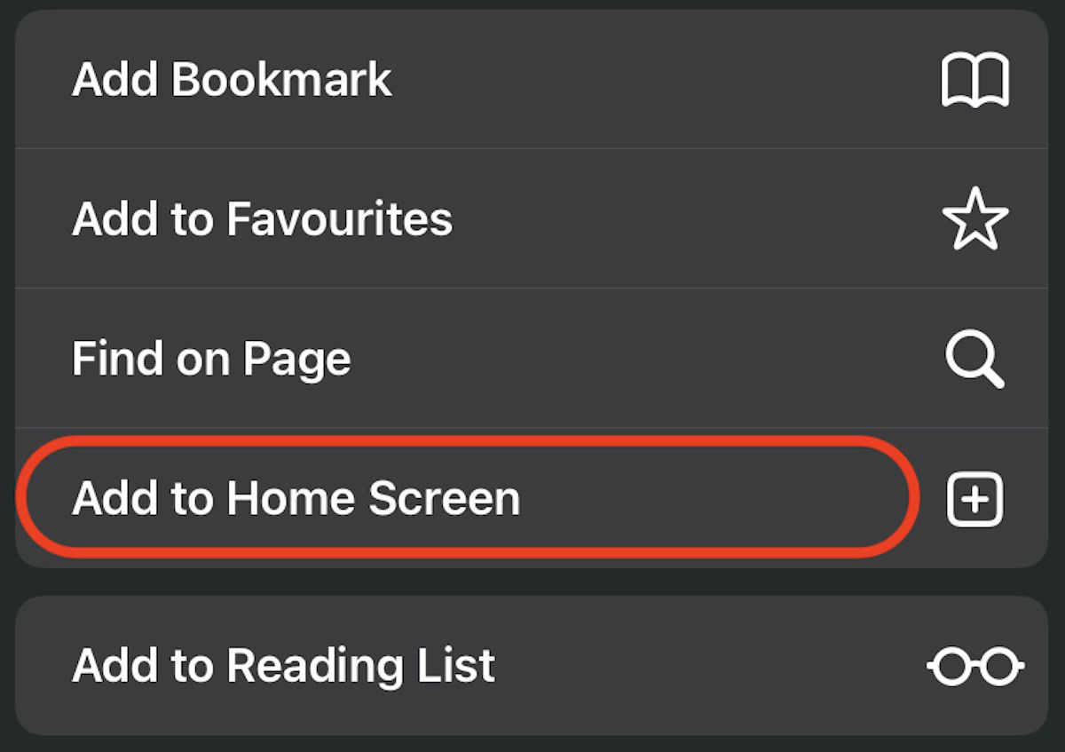 safari add to home screen