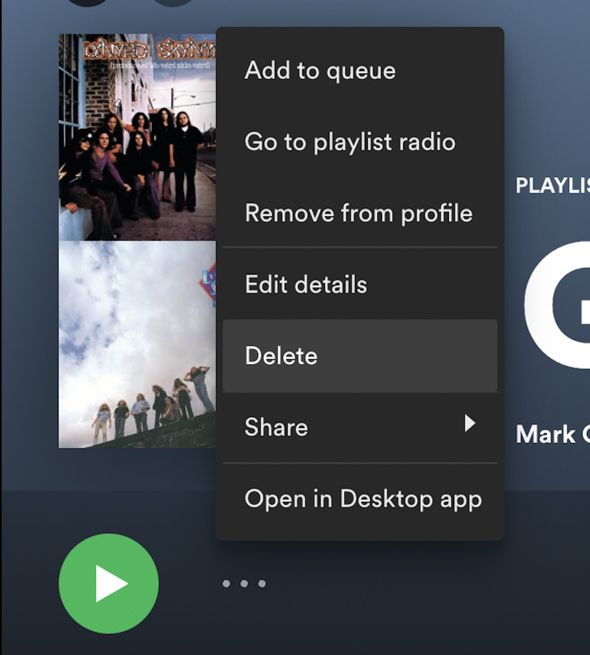 spotify desktop menu delete