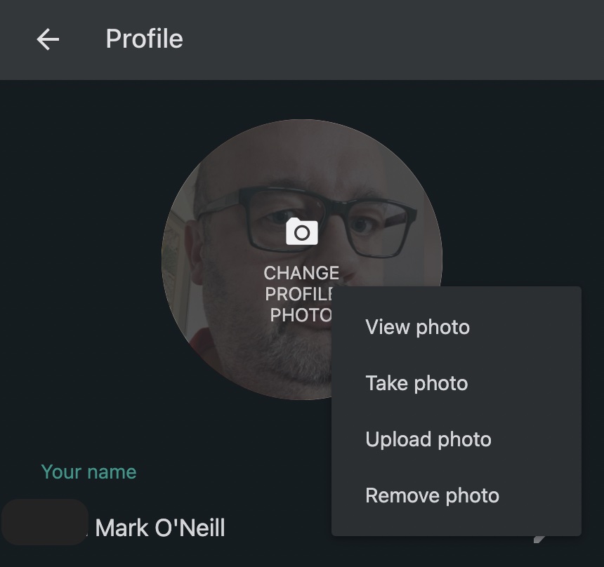 whatsapp desktop profile picture change