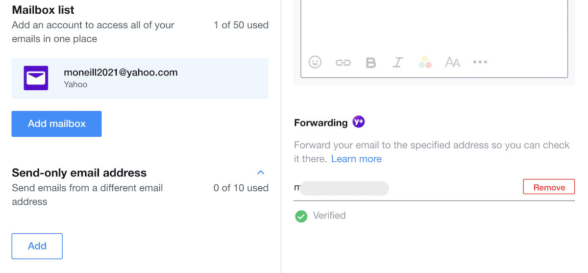 yahoo mail add fwd address