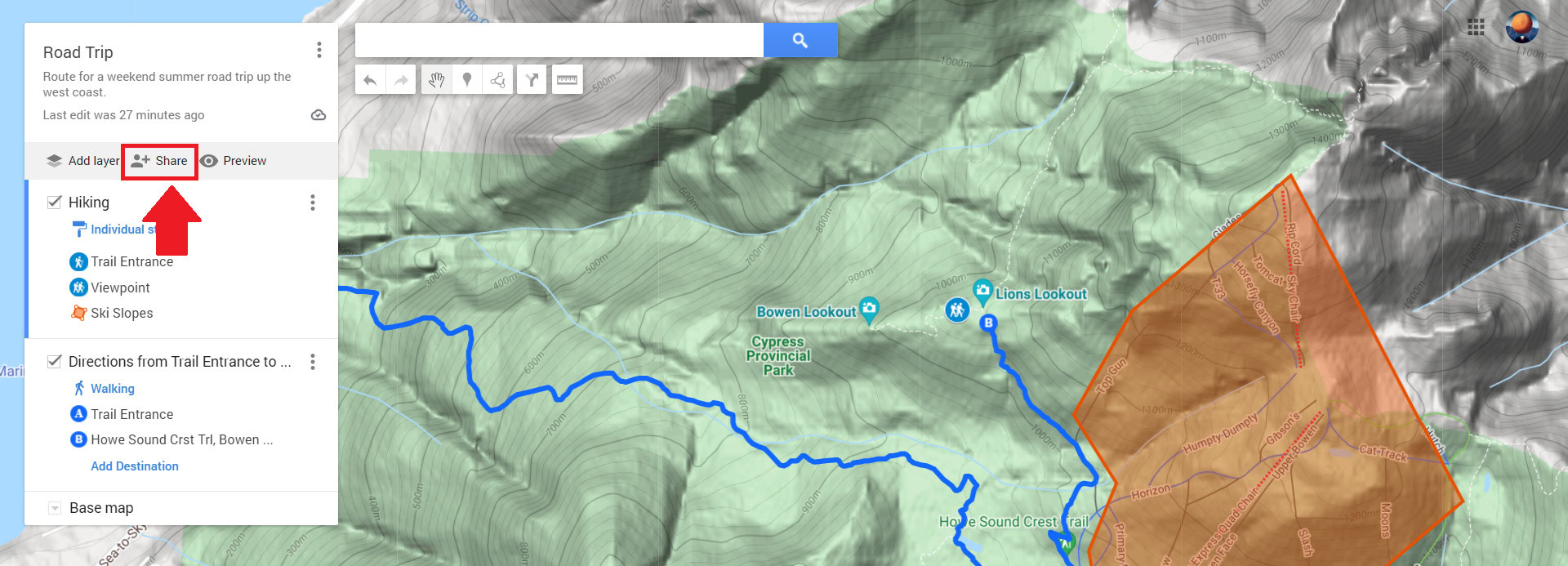 Google Maps share custom map