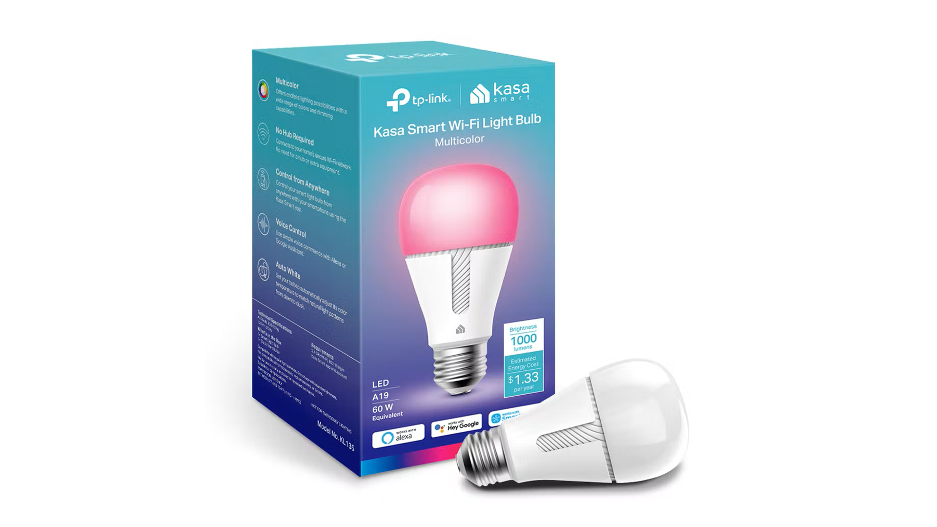 A Kasa 1000 lumen color smart bulb