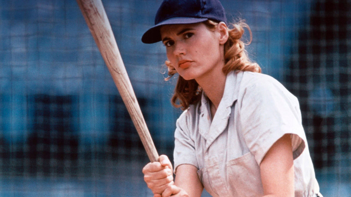 Geena Davis at bat in A League of their Own - best movies on peacock