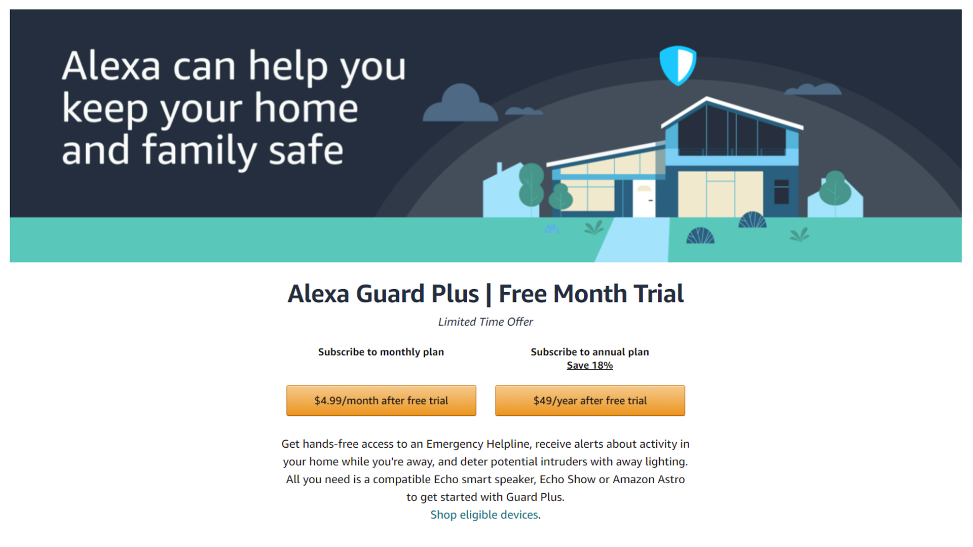Signing up for Alexa Guard Plus on the web