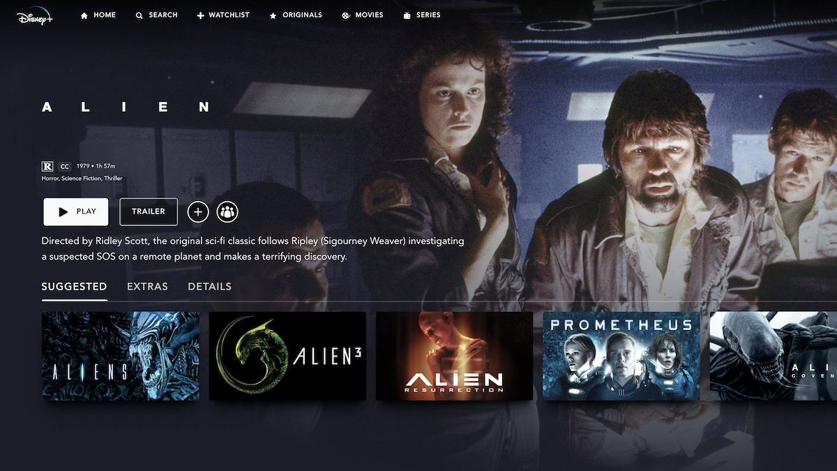 Alien landing page on Disney Plus Star