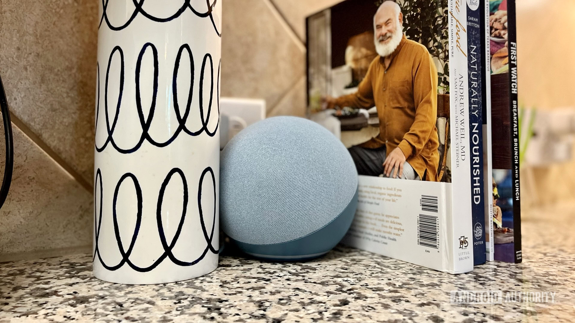 An Amazon Echo 4 in a kitchen