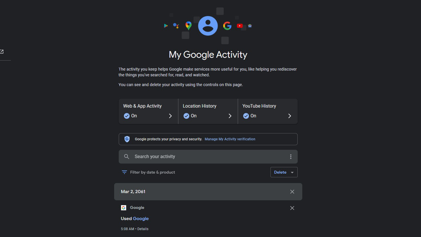 Delete Gmail search history on My Google Activity 1