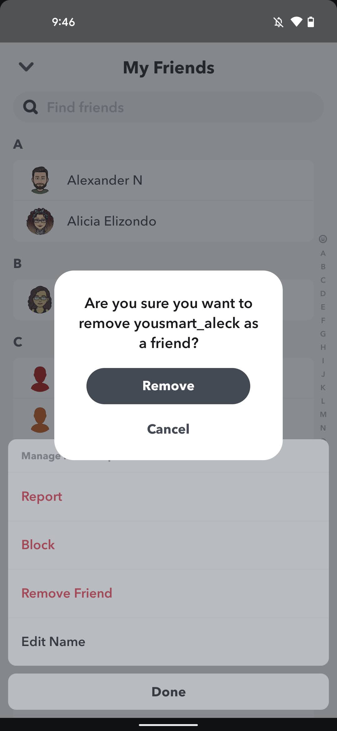 Delete friend on Snapchat 4