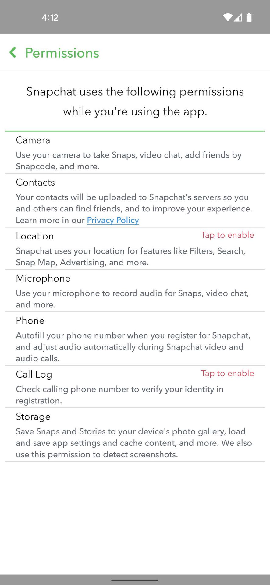 Edit Snapchat permissions 3