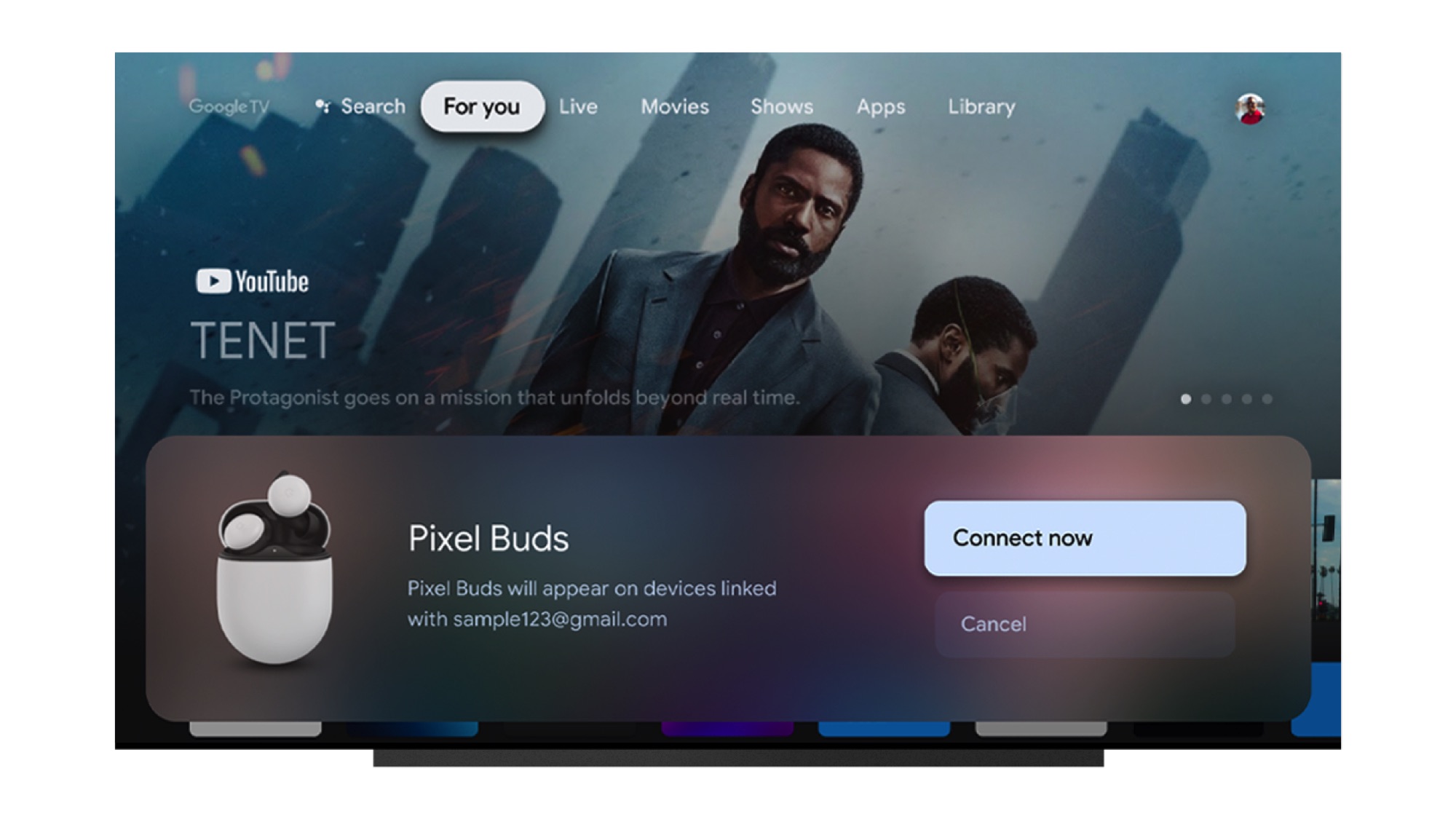 A screenshot of Google Fast Pair syncing the Pixel Buds with an Android TV.