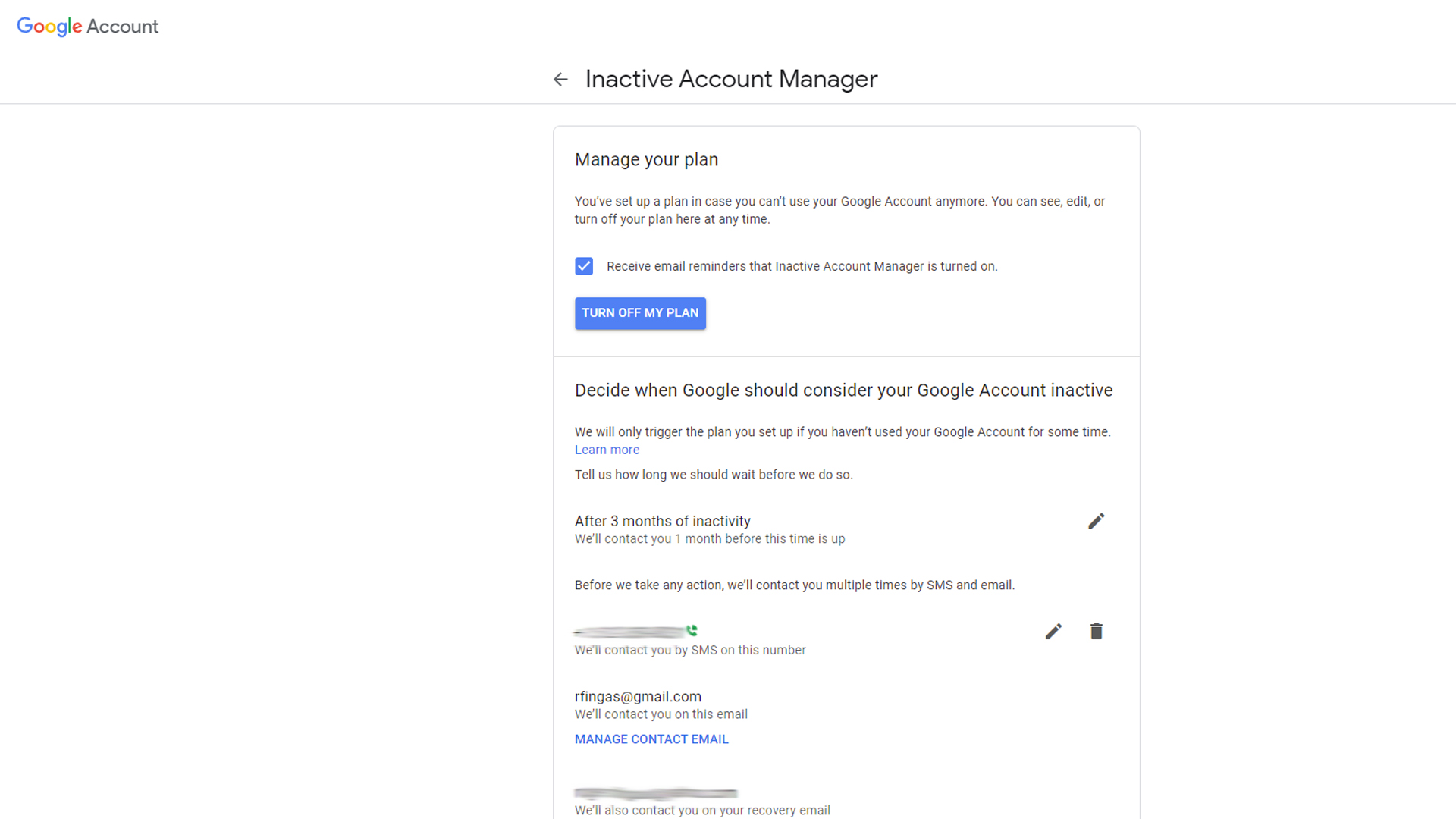 Google's Inactive Account Manager on the web