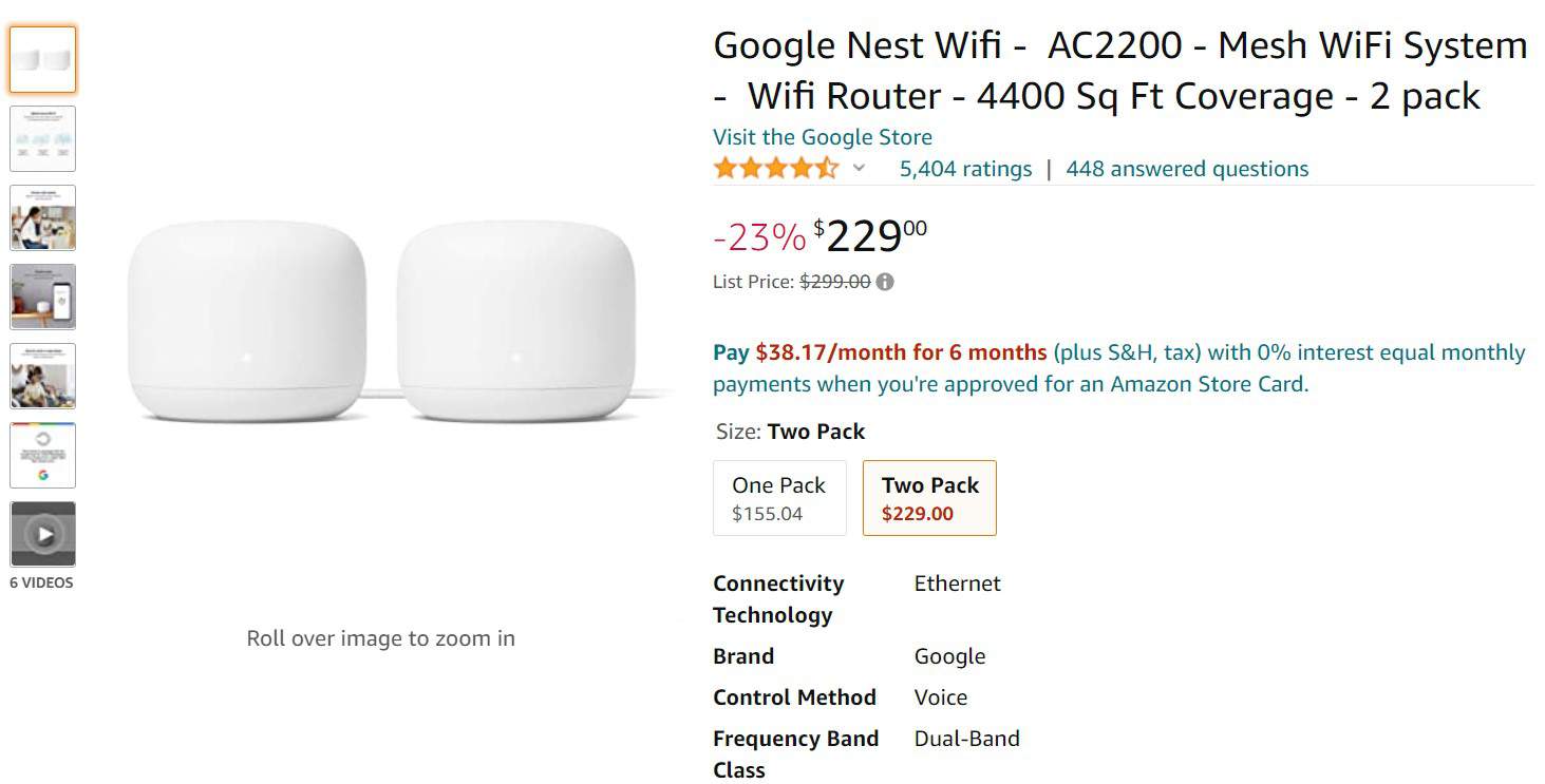 Google Nest Wifi AC2200 Mesh Wi Fi System two pack Amazon Deal