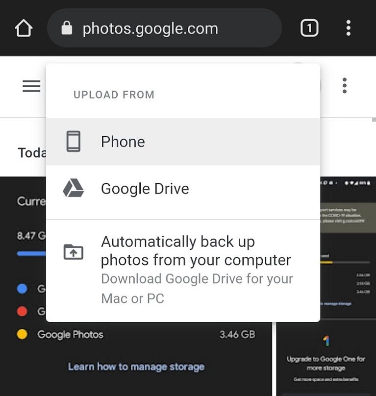Google Fotoğraflar mobil manuel yükleme ekran görüntüsü 2
