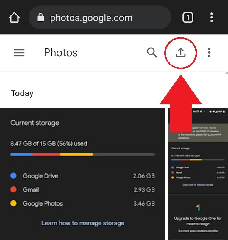 Google Fotoğraflar mobil manuel yükleme ekran görüntüsü