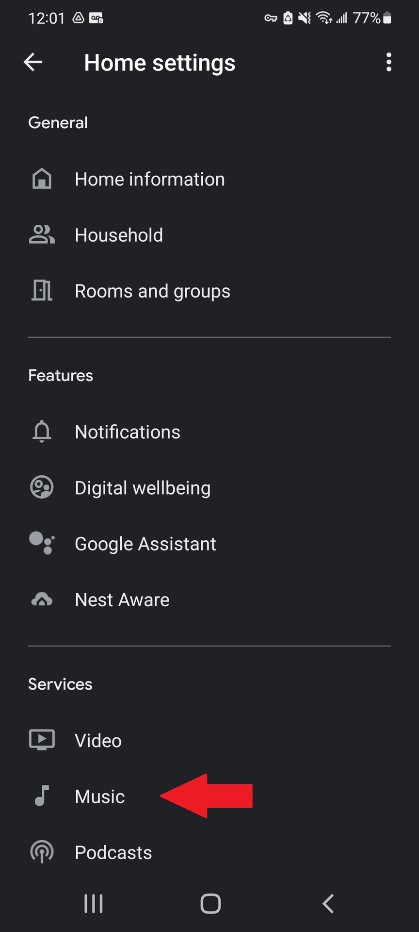 Google Home settings