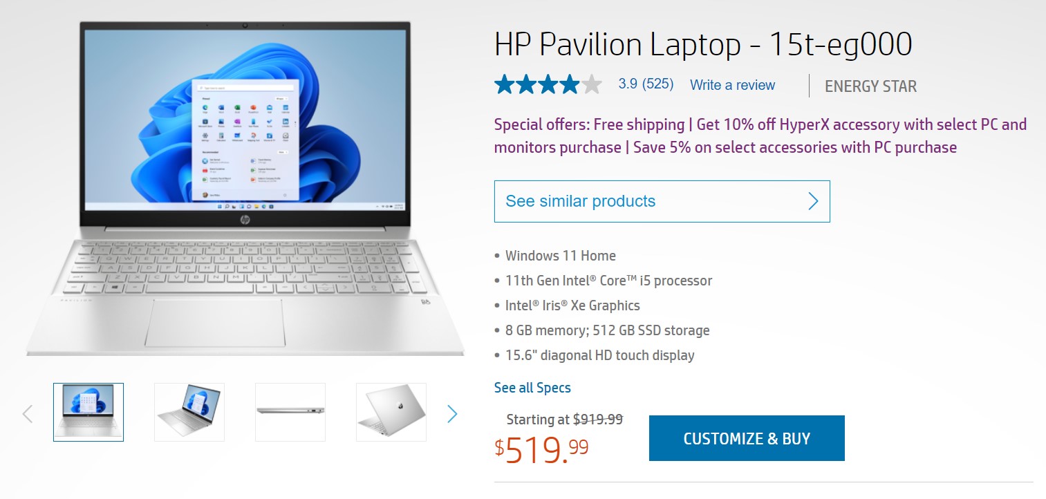 HP Pavilion 15t Laptop Deal