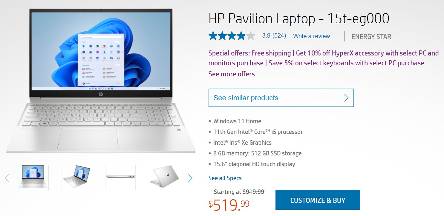 HP Pavilion 15t Touchscreen Laptop Deal