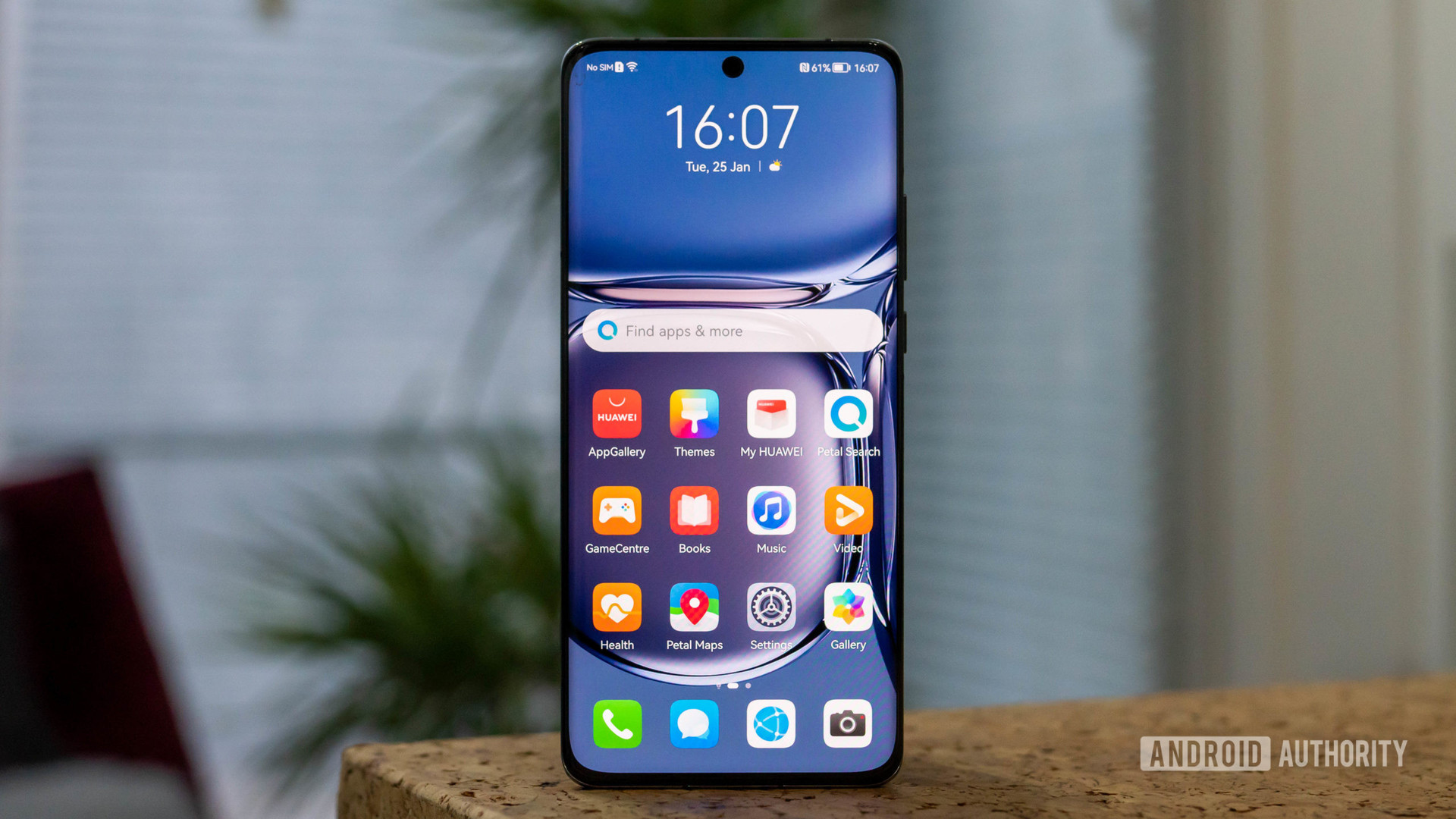 Huawei P50 Pro home screen standing on table