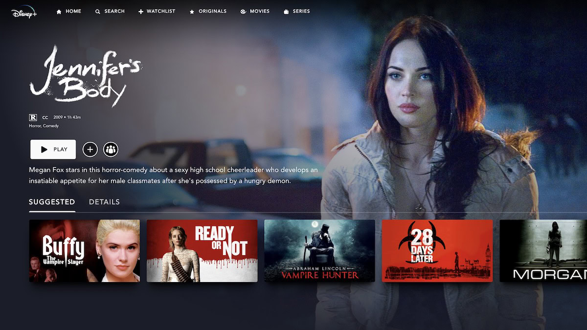 Jennifers Body landing page on Disney Plus Star