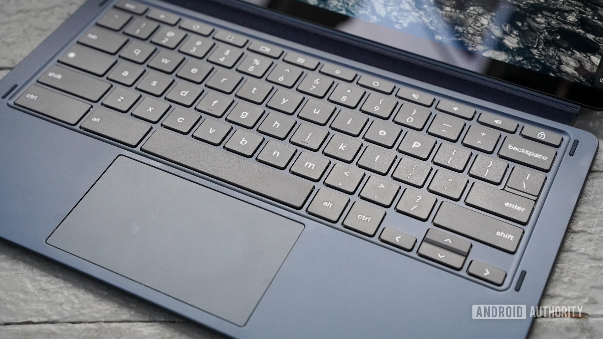 Lenovo IdeaPad Duet 5 Chromebook keyboard closeup right profile