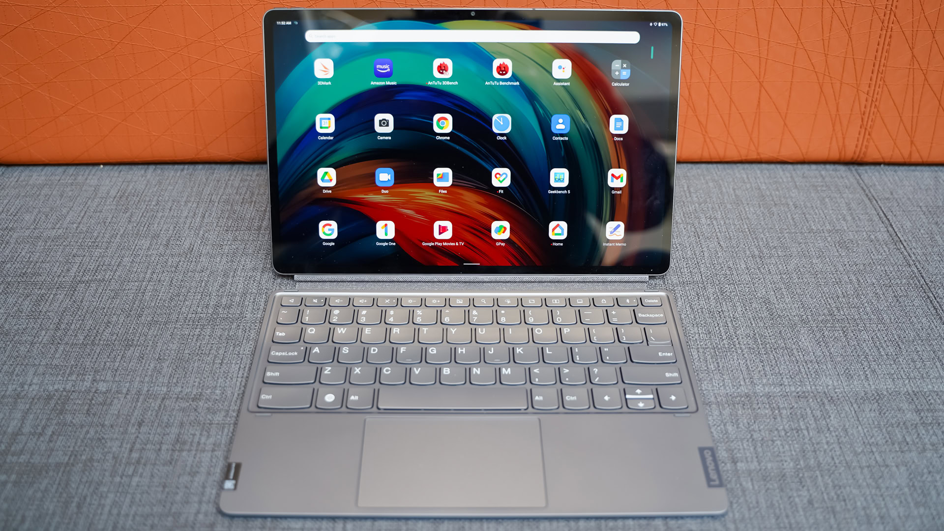 Lenovo Tab P12 Pro with keyboard straight on
