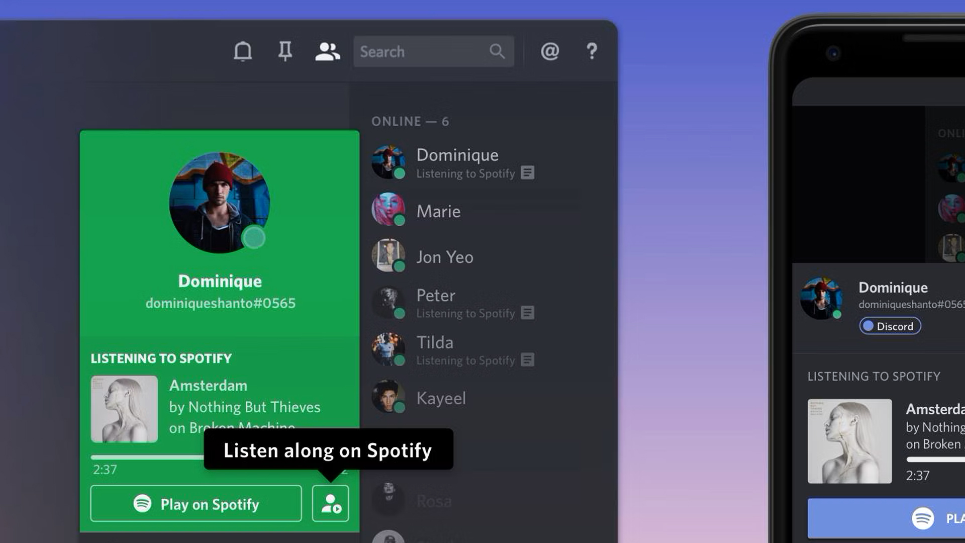 Escuche a lo largo de Spotify y Discord