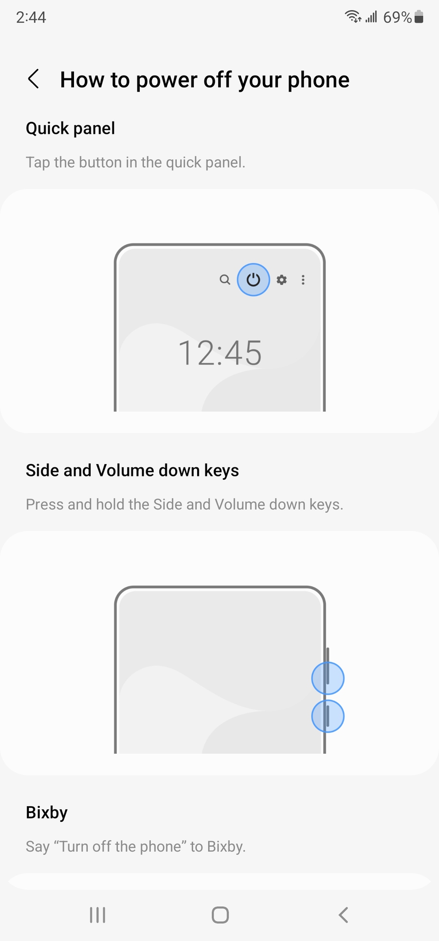 One UI Power Off Options