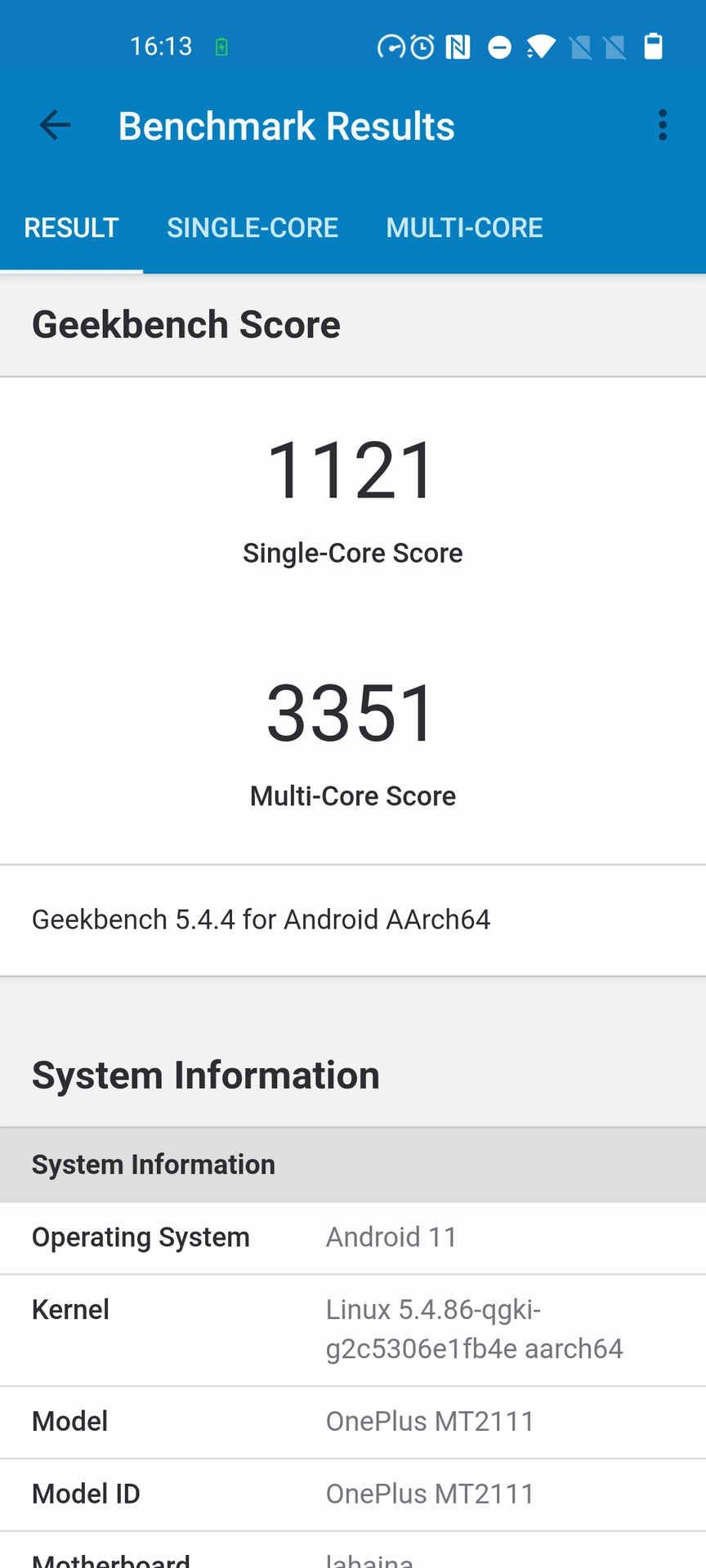 OnePlus 9RT Geekbench score performance mode
