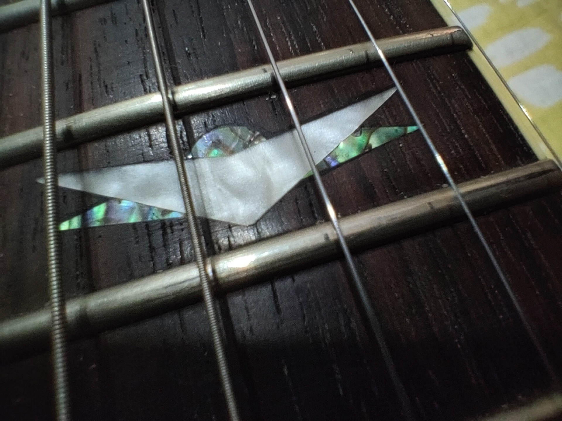 OnePlus 9RT macro camera sample of guitar strings and fretboard