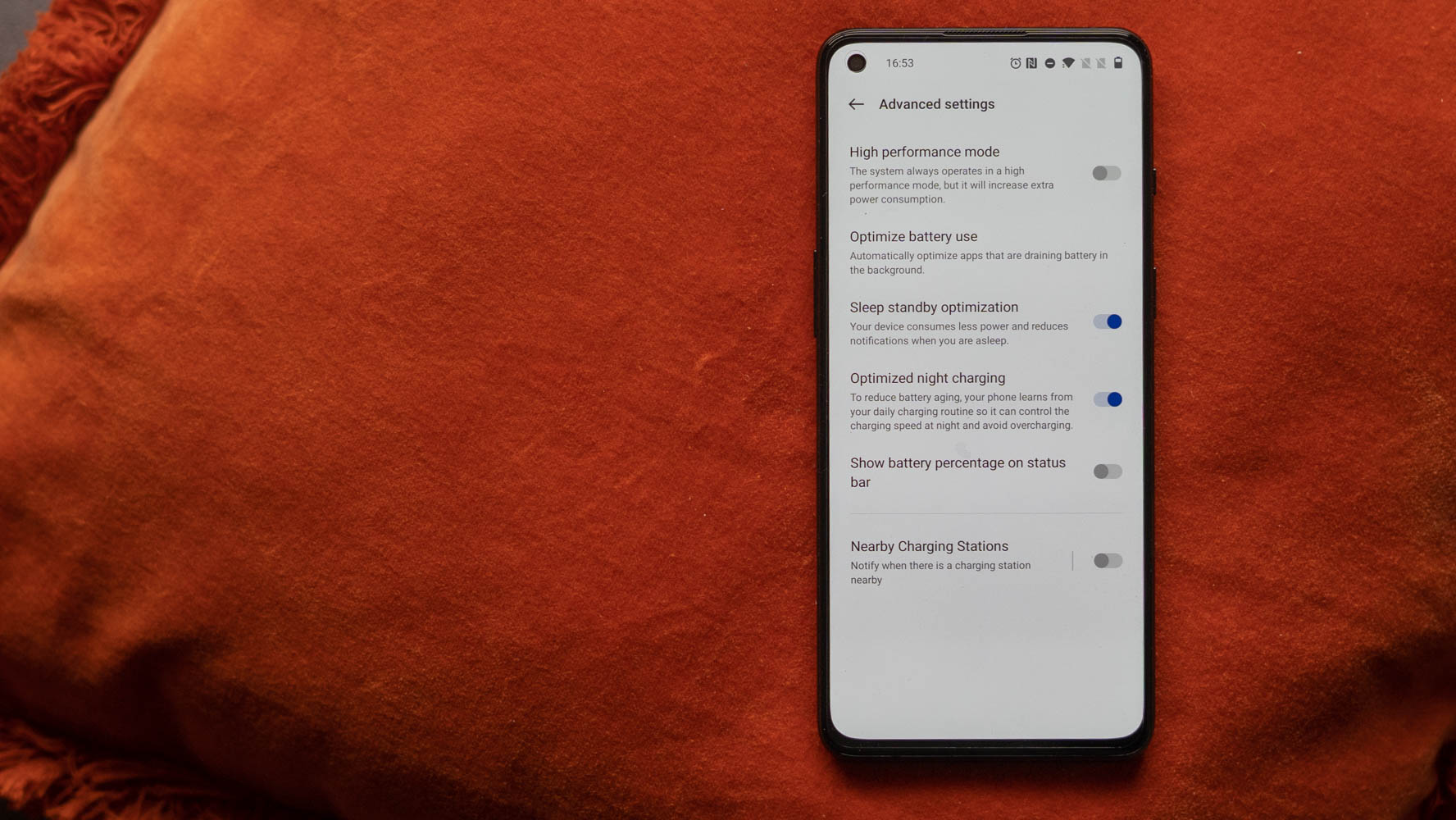 OnePlus 9RT review displaying the high performance toggle