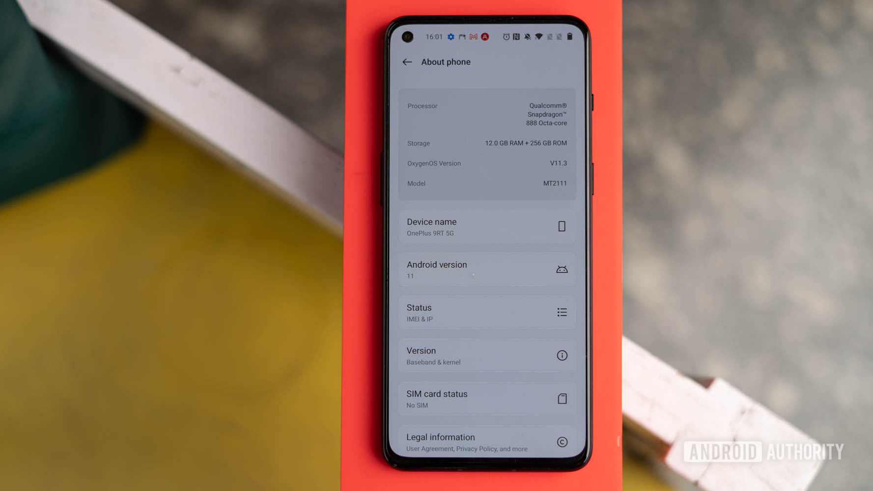 OnePlus 9RT showing about page and software version