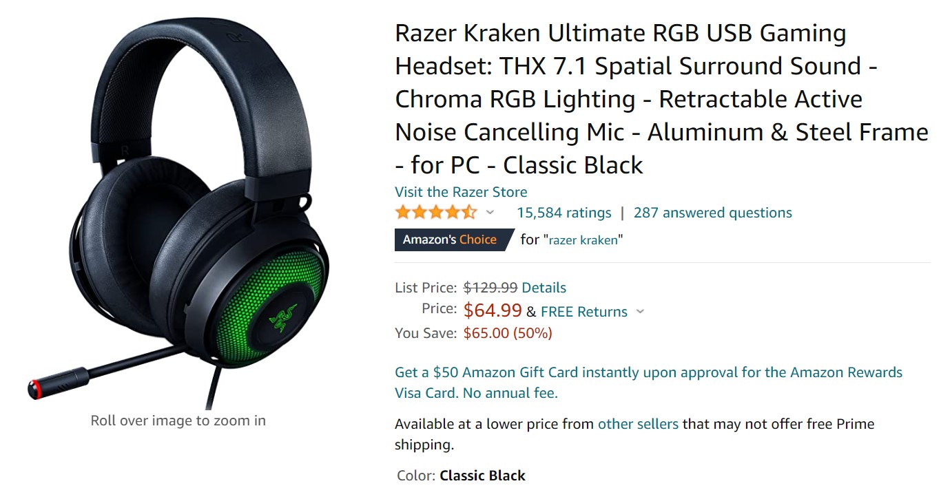 Razer Kraken Ultimate Gaming Headset Amazon Deal