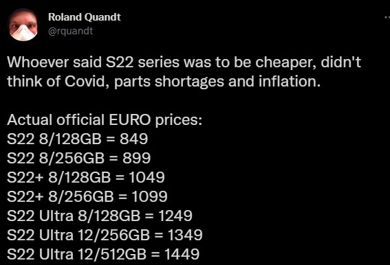 Roland Quandt S22 series EU pricing Twitter