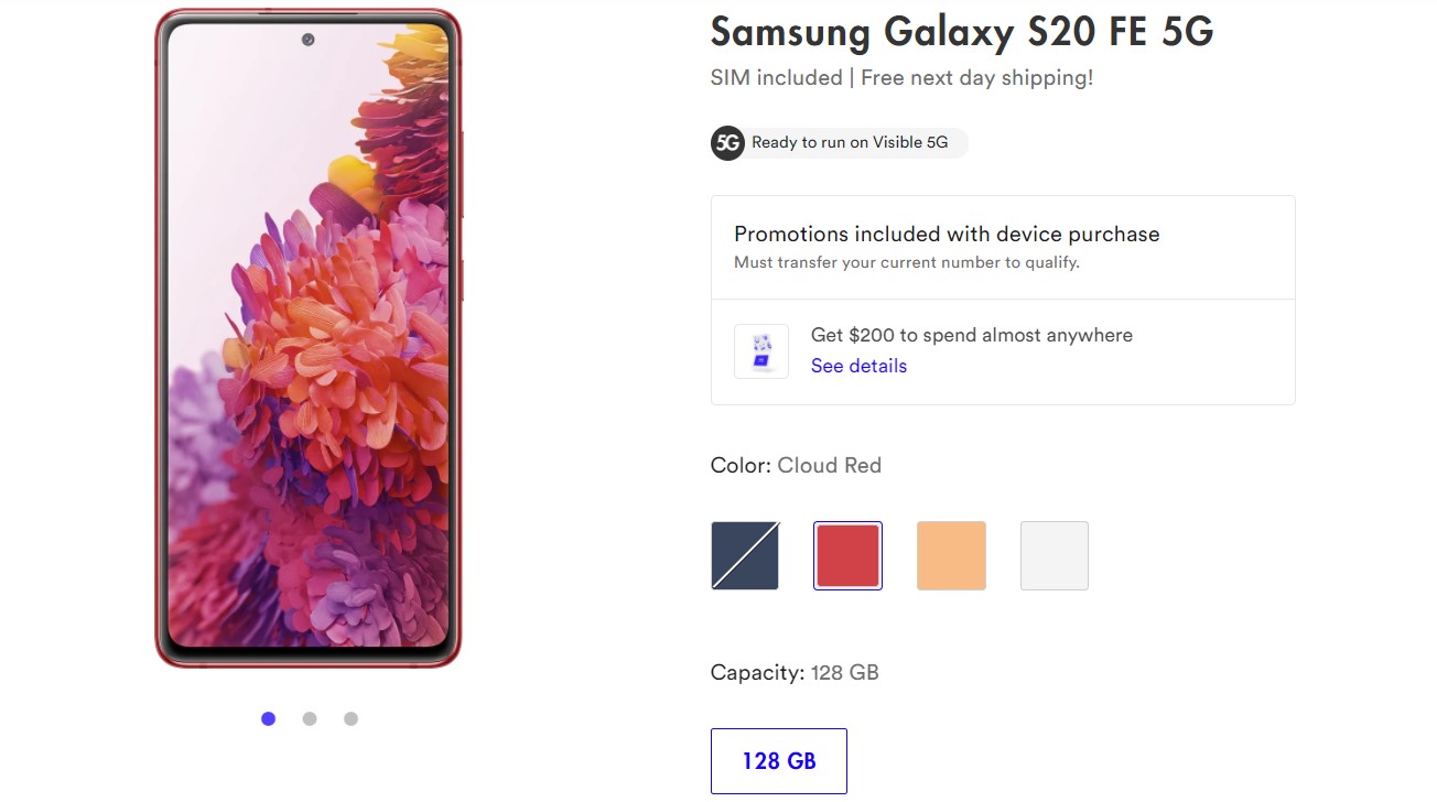 Samsung Galaxy S20 FE Visible Deal