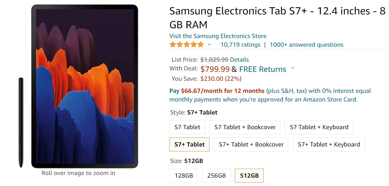 Samsung Galaxy Tab S7 Plus Amazon Deal