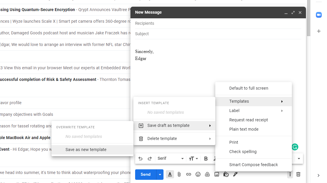Save template in Gmail 1