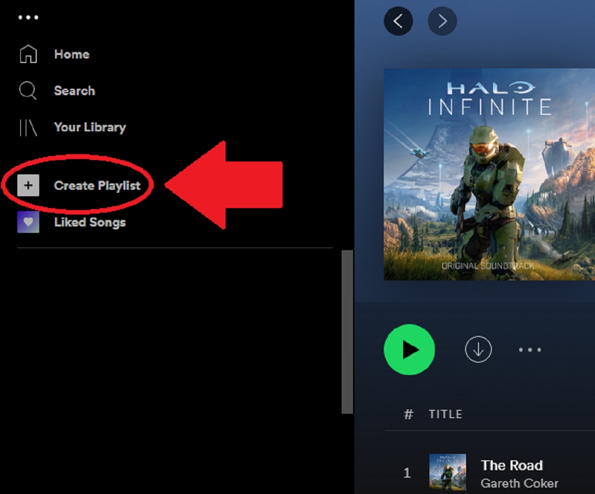 Spotify desktop screenshot of the Create playlist button