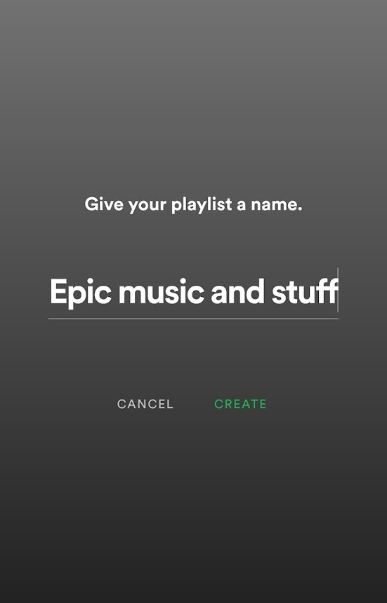 mobile screenshot of the playlist name creation screen