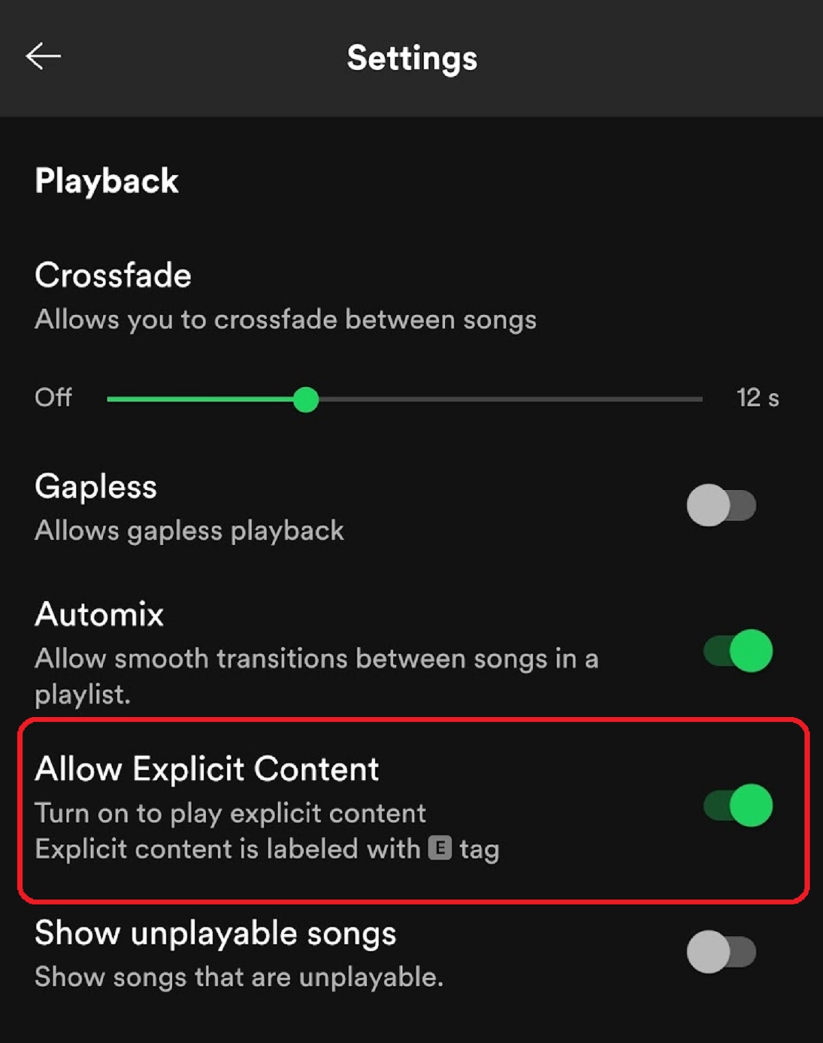 Spotify mobile explicit step 2