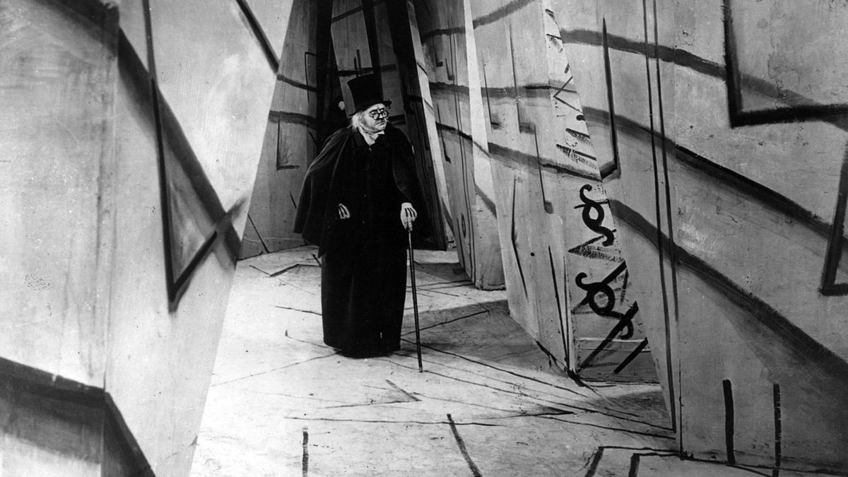 Dr. Caligari walking though a set in The Cabinet of Dr. Caligari — best movies on shudder