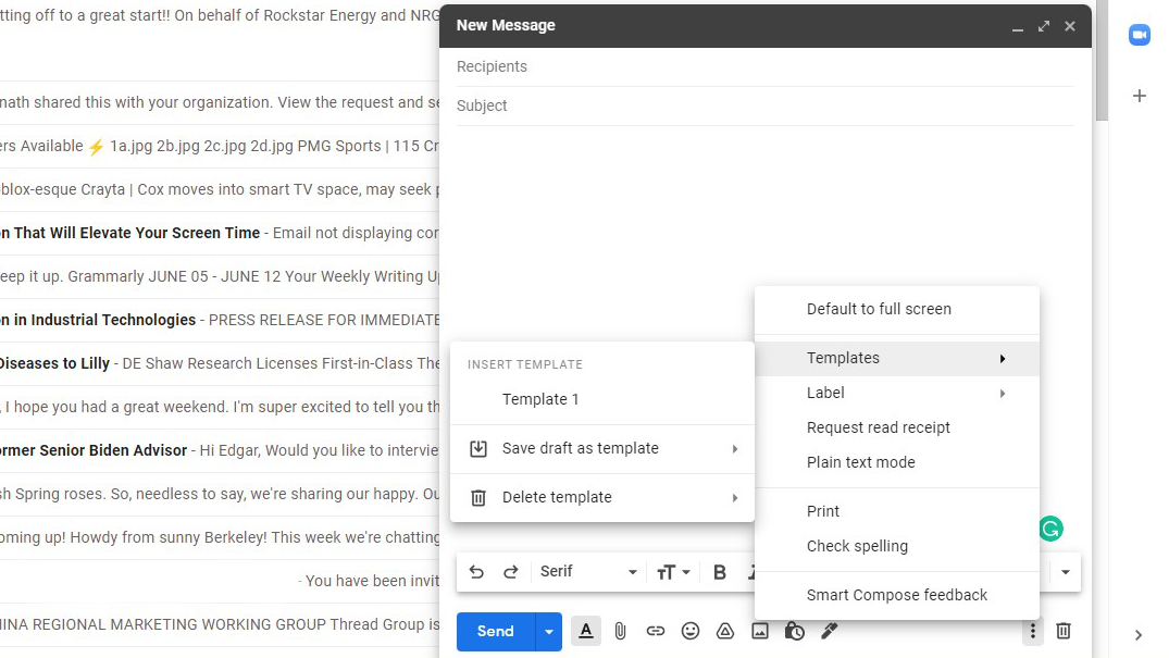 Using a Gmail template 1