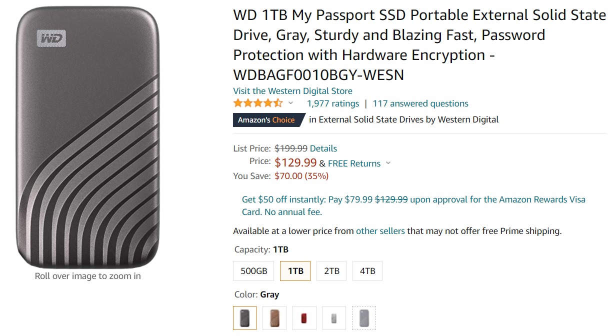 WD 1TB My Passport Portable SSD Amazon Deal