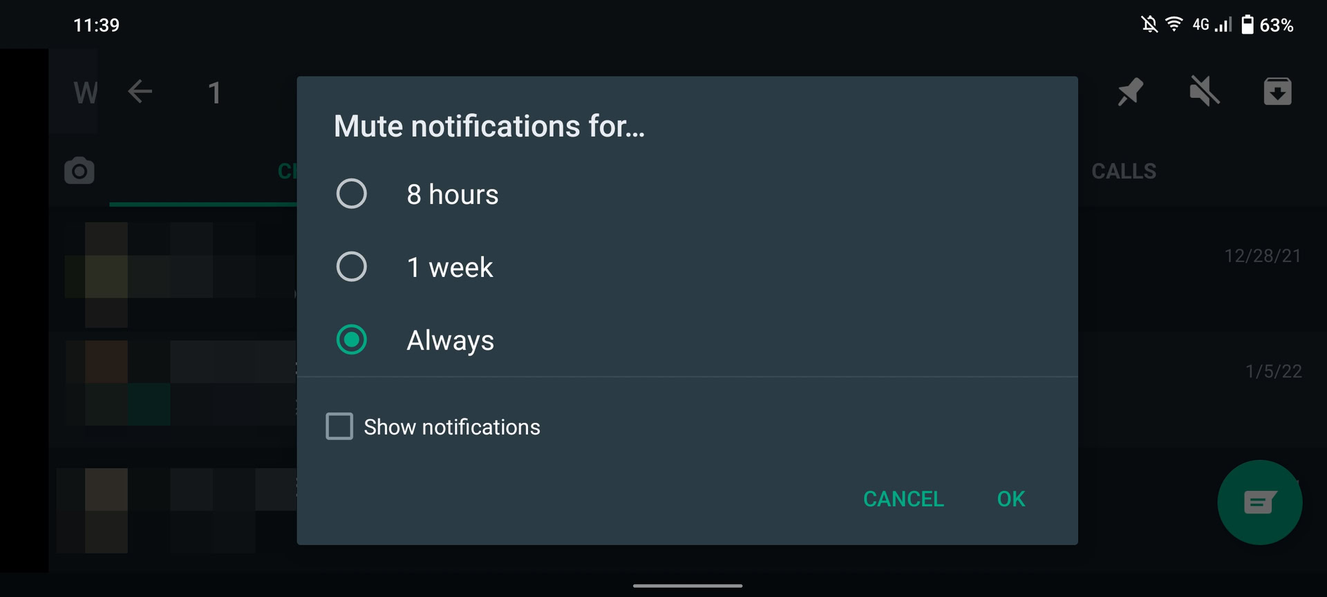 WhatsApp mute notifications