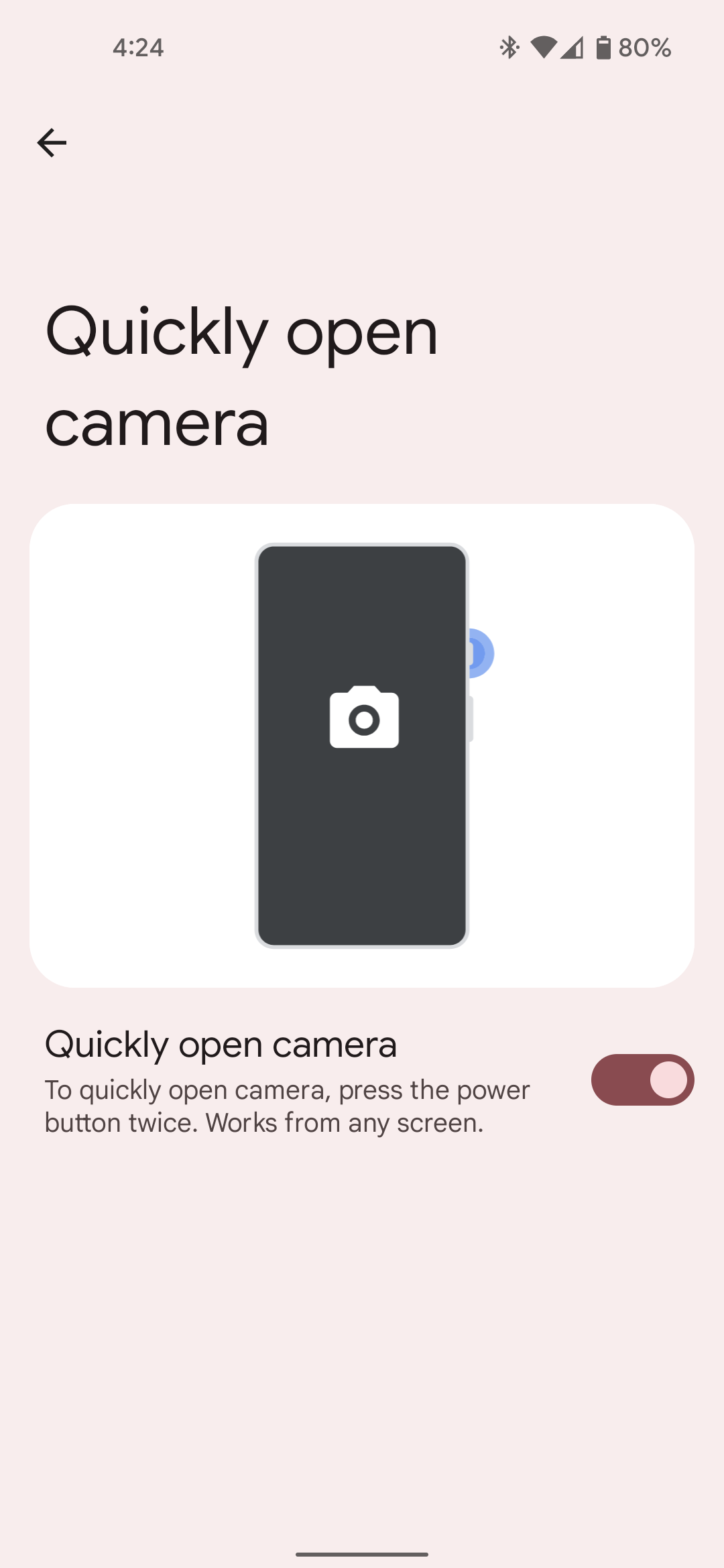 Pixel camera opening gesture setting