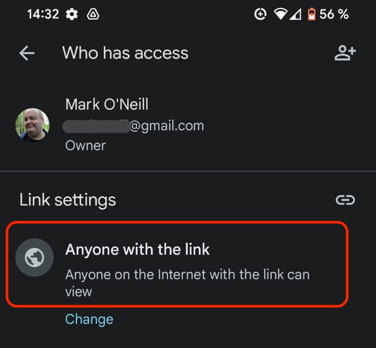 android google drive link permissions