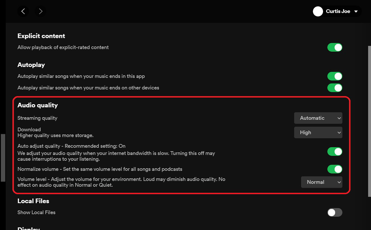 audio quality tweaking in spotify settings