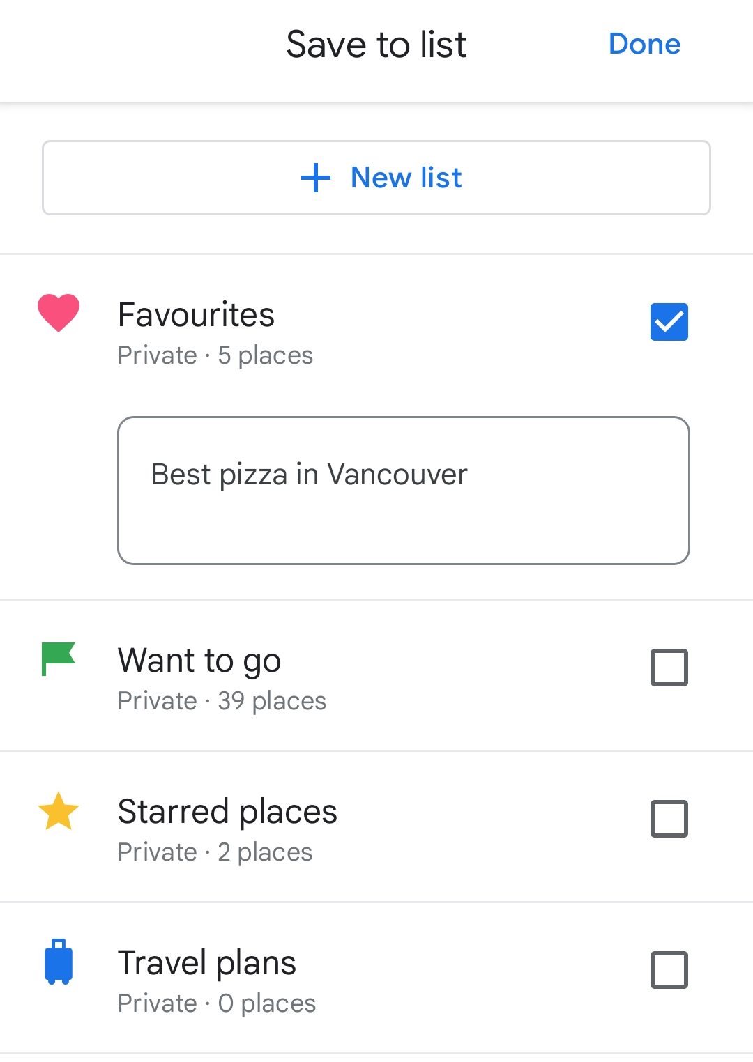 saved locations list mobile google maps