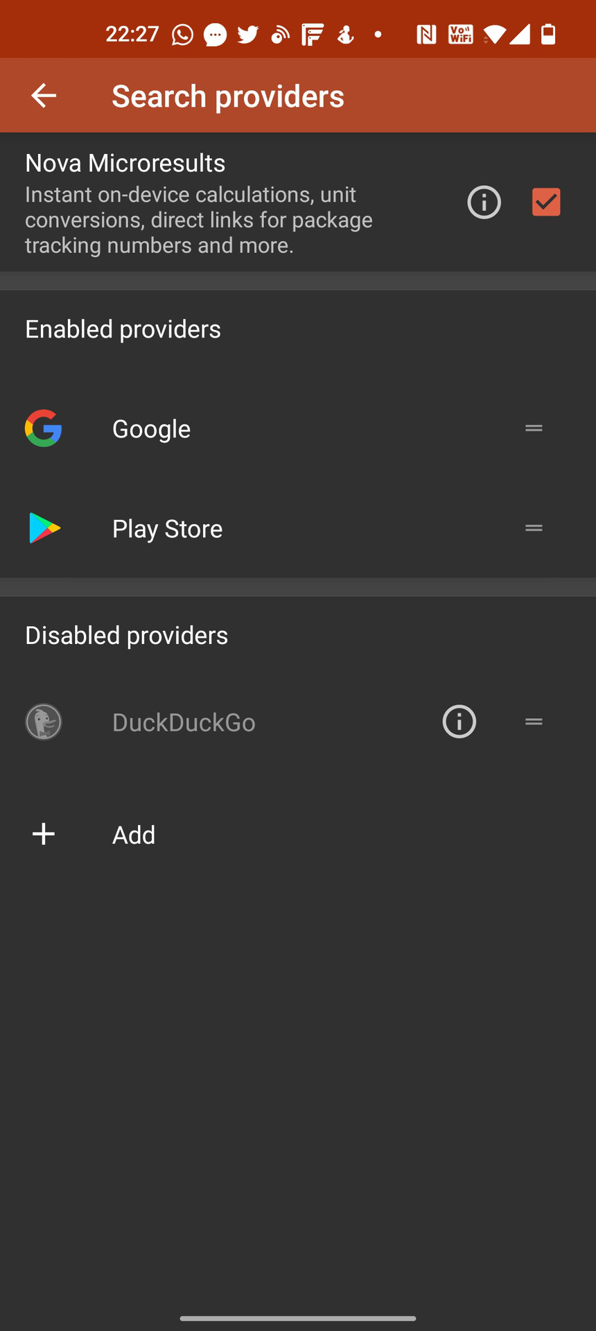 changing search providers nova launcher